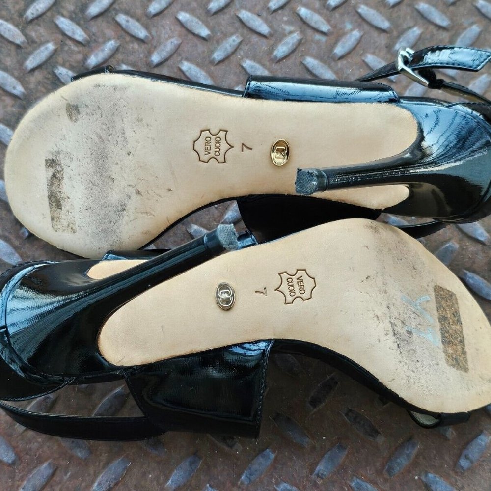 Charles David Women Heel Black Patent Leather Upper Sandal Strappy Shoes Size 7 - Picture 10 of 11
